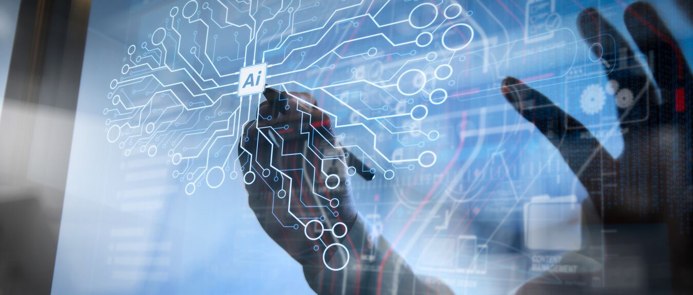 Artificial Intelligence (AI),machine learning with data mining technology on virtual dachboard.Double Exposure,Businessman hand working concept. Documents finance graphic chart